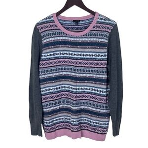 Talbots Fair Isle Lambswool Blend Crew Neck Sweater Multicolored Womens Sz Large